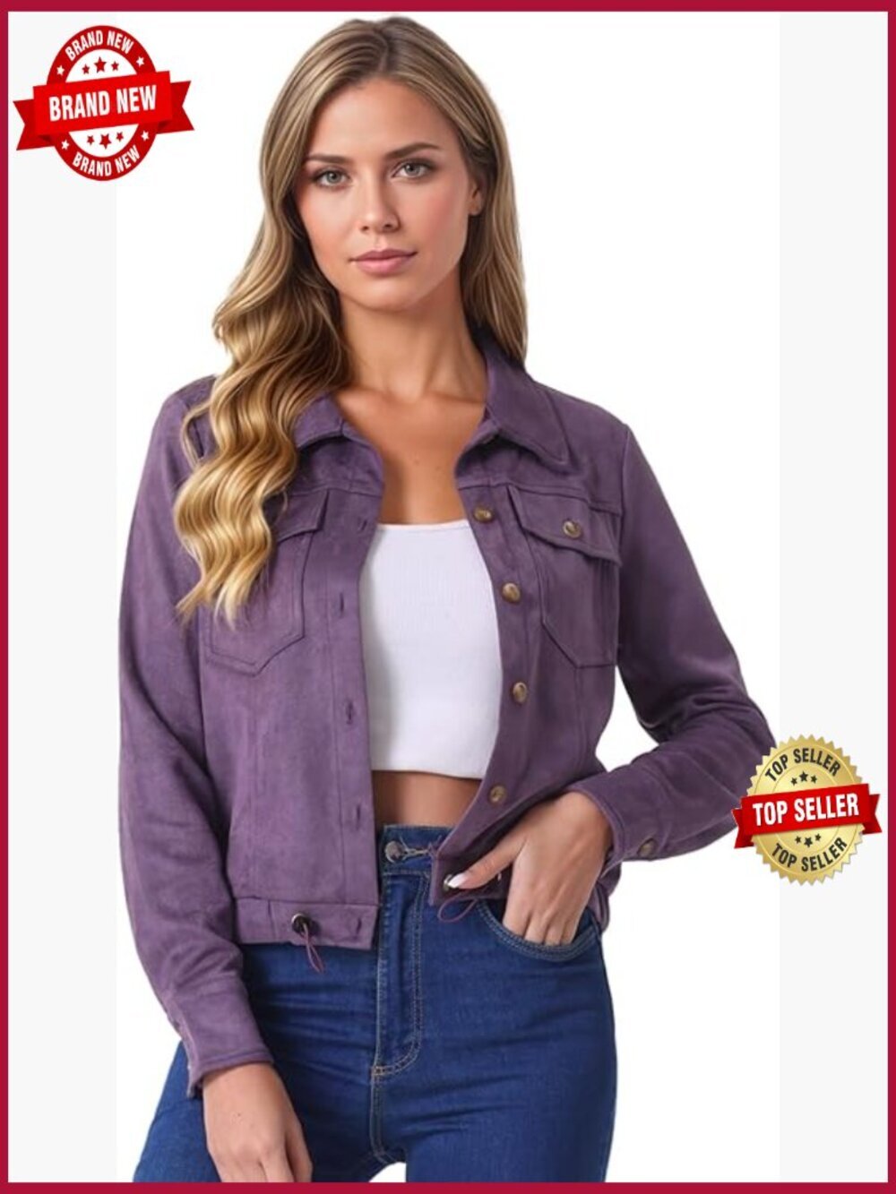 Faux Suede Cropped Biker Jacket Button Down Long Sleeve Fall Winter Coat